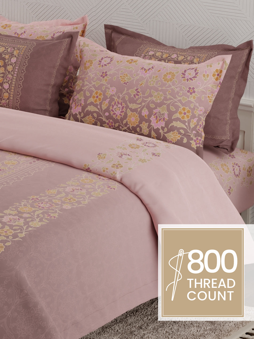 Meenakari Design Prints | 100% Cotton 800 TC Purple Digitally Printed 1 Bedsheet and 4 Pillow Covers | Platinum Pulse Collection