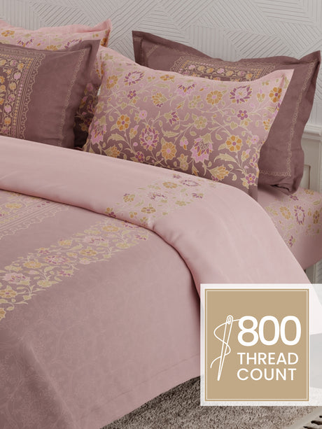 Meenakari Design Prints | 100% Cotton 800 TC Purple Digitally Printed 1 Bedsheet and 4 Pillow Covers | Platinum Pulse Collection