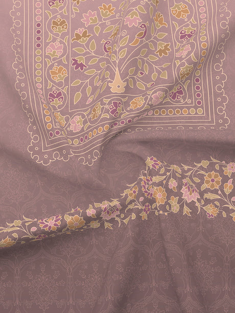 Meenakari Design Prints | 100% Cotton 800 TC Purple Digitally Printed 1 Bedsheet and 4 Pillow Covers | Platinum Pulse Collection