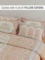 Meenakari Design Prints | 100% Cotton 800 TC Brown & Red Digitally Printed 1 Bedsheet and 4 Pillow Covers | Platinum Pulse Collection
