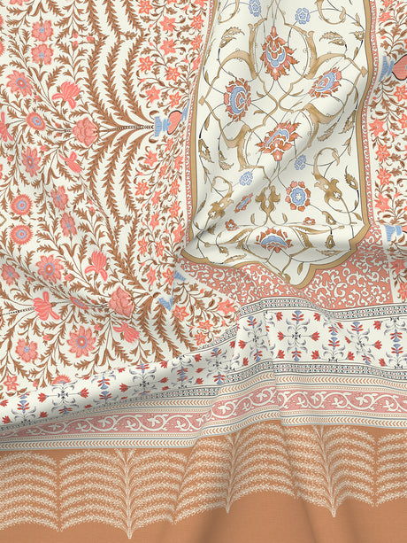 Meenakari Design Prints | 100% Cotton 800 TC Brown & Red Digitally Printed 1 Bedsheet and 4 Pillow Covers | Platinum Pulse Collection