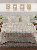 Meenakari Design Prints | 100% Cotton 800 TC White Digitally Printed 1 Bedsheet and 4 Pillow Covers | Platinum Pulse Collection
