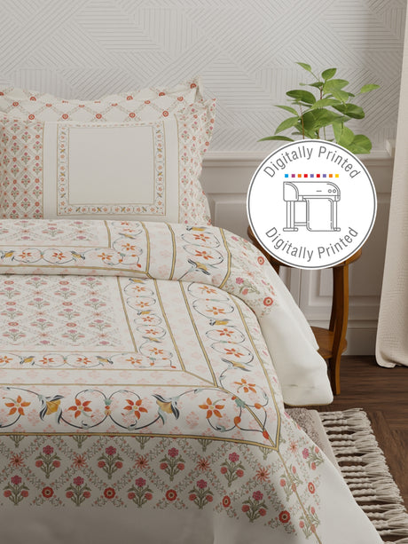 Meenakari Design Prints | 100% Cotton 800 TC White Digitally Printed 1 Bedsheet and 4 Pillow Covers | Platinum Pulse Collection