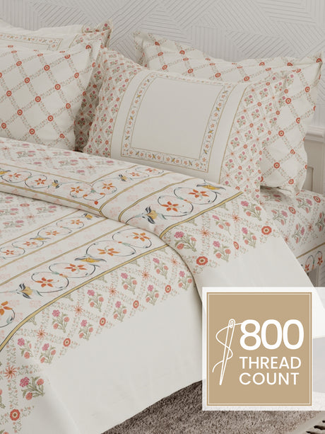 Meenakari Design Prints | 100% Cotton 800 TC White Digitally Printed 1 Bedsheet and 4 Pillow Covers | Platinum Pulse Collection