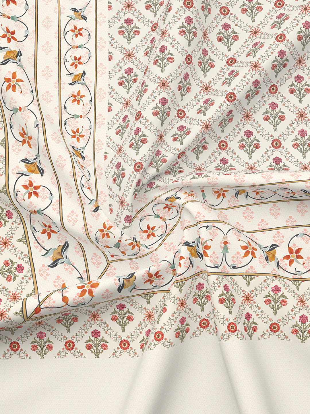 Meenakari Design Prints | 100% Cotton 800 TC White Digitally Printed 1 Bedsheet and 4 Pillow Covers | Platinum Pulse Collection