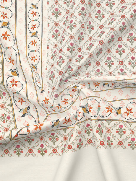 Meenakari Design Prints | 100% Cotton 800 TC White Digitally Printed 1 Bedsheet and 4 Pillow Covers | Platinum Pulse Collection
