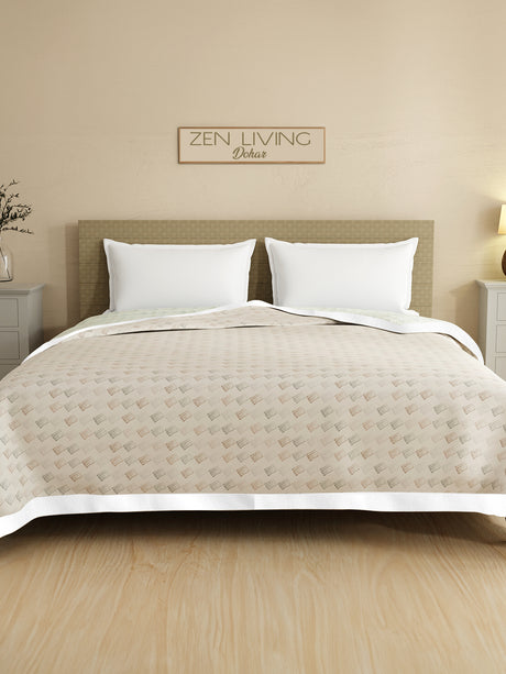 Zen Living TENCEL™ 250 TC Grey & White Printed Reversible Double Size Dohar (100 L x 90 W inches)