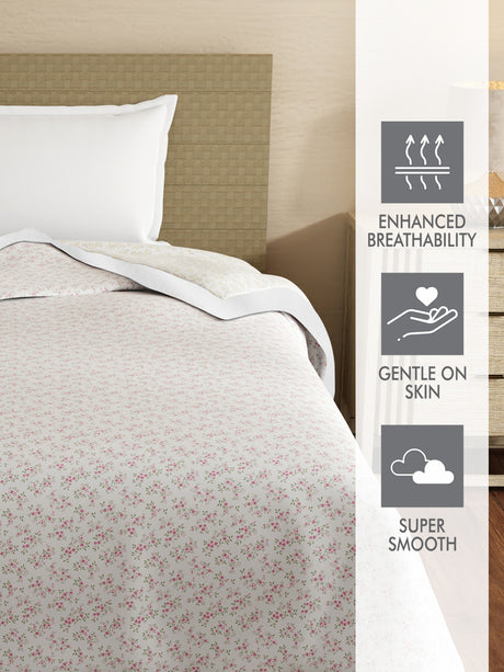 Zen Living TENCEL™ 250 TC White & Grey Floral Reversible Single Size Dohar (90 L x 60 W inches)