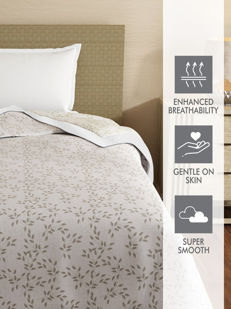 Zen Living TENCEL™ 250 TC Grey Floral Reversible Single Size Dohar (90 L x 60 W inches)