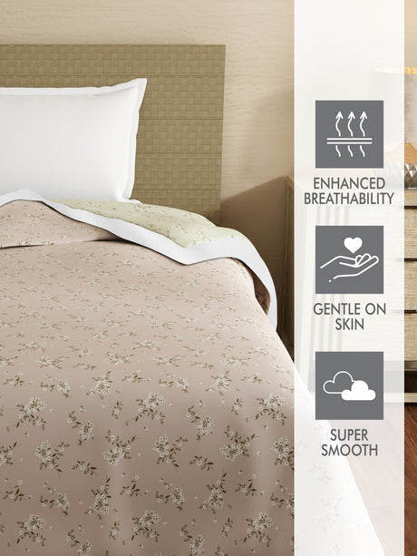 Zen Living TENCEL™ 250 TC Pink & Grey Floral Reversible Single Size Dohar (90 L x 60 W inches)