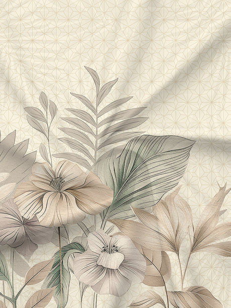 Gardenia Augusta 100% Cotton 300 TC Beige Floral Bedsheet with 2 Pillow Covers - Super King (120 L x 120 W inches)