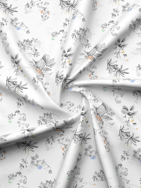 Gardenia Augusta 100% Cotton 300 TC White & Grey Digital Floral Print King Bedsheet with 2 Pillow Covers