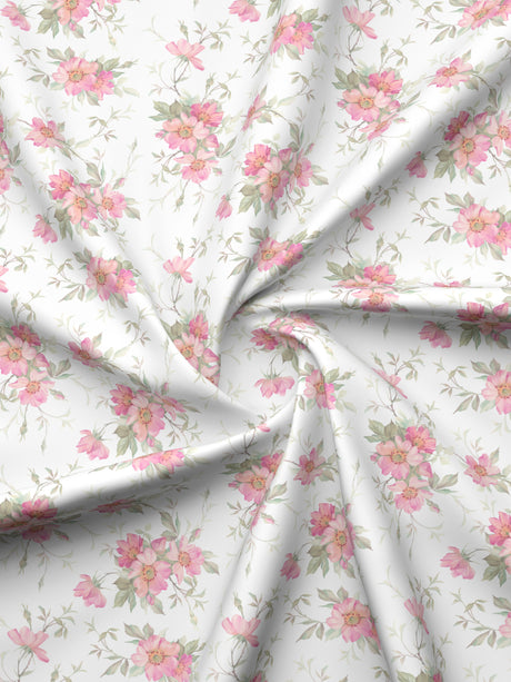 Gardenia Augusta 100% Cotton 300 TC White & Pink Digital Floral Print King Bedsheet with 2 Pillow Covers