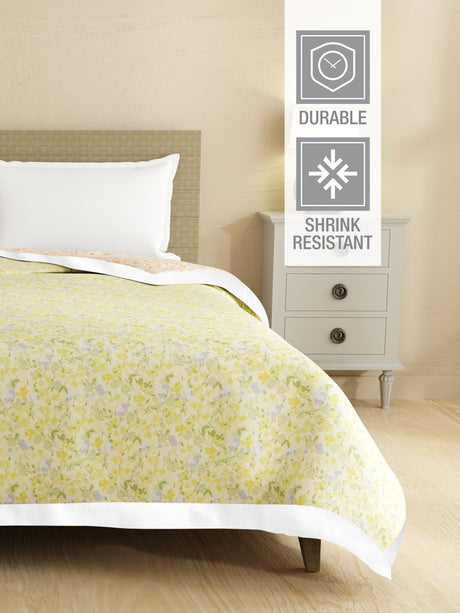 Valatia 100% Cotton 200 TC Orange & Yellow Floral Reversible Double Size Dohar (100 L x 90 W inches)