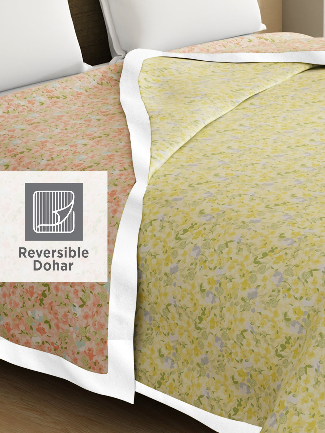 Valatia 100% Cotton 200 TC Orange & Yellow Floral Reversible Double Size Dohar (100 L x 90 W inches)