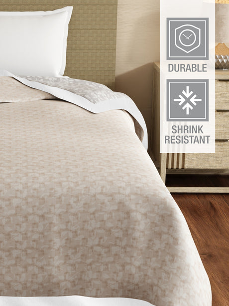 Valatia 100% Cotton 200 TC Grey & Beige Floral Reversible Single Size Dohar (88 L x 60 W inches)