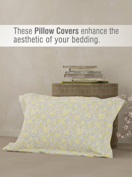 Valatia 100% Cotton 200 TC Single Bedsheet with 1 Pillow Cover - Yellow Floral
