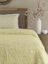Valatia 100% Cotton 200 TC Single Bedsheet with 1 Pillow Cover - Yellow Floral