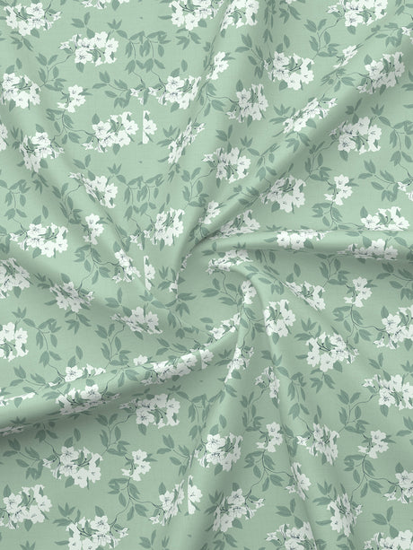 Nature Bouquet Premium 100% Cotton 300 TC Green Floral King Bedsheet with 2 Pillow Covers (Jasmine Fragrance)