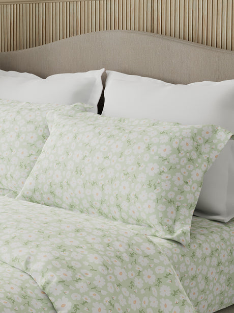 Nature Bouquet Premium 100% Cotton 300 TC Green Floral King Bedsheet with 2 Pillow Covers (Green Apple Fragrance)