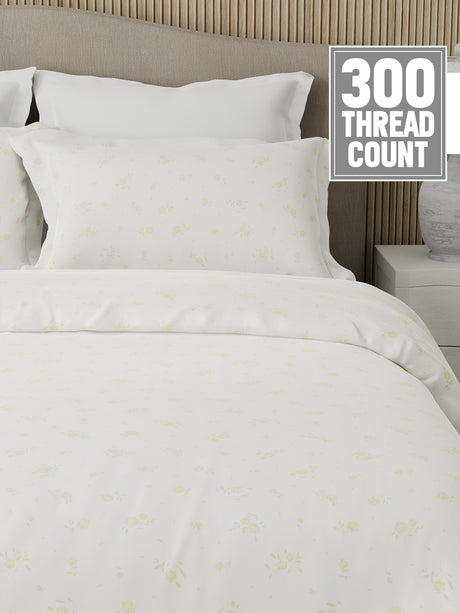 Nature Bouquet Premium 100% Cotton 300 TC White & Yellow Floral King Bedsheet with 2 Pillow Covers (Green Apple Fragrance)