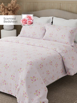 Nature Bouquet Premium 100% Cotton 300 TC Pink Floral King Bedsheet with 2 Pillow Covers (Rose Fragrance)