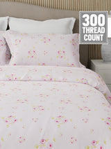 Nature Bouquet Premium 100% Cotton 300 TC Pink Floral King Bedsheet with 2 Pillow Covers (Rose Fragrance)