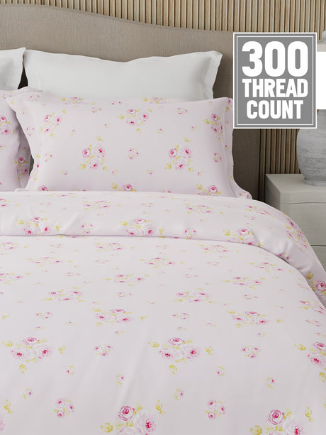 Nature Bouquet Premium 100% Cotton 300 TC Pink Floral King Bedsheet with 2 Pillow Covers (Rose Fragrance)