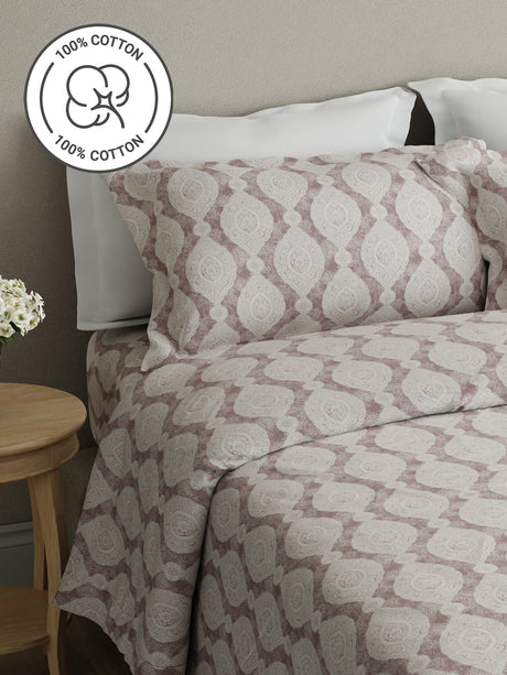 Cottage Garden 100% Cotton 300 TC Grey Ethnic Print King Bedsheet with 2 Pillow Covers - Perfect for Gifting