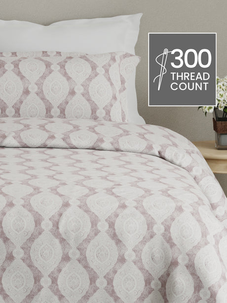 Cottage Garden 100% Cotton 300 TC Grey Ethnic Print King Bedsheet with 2 Pillow Covers - Perfect for Gifting