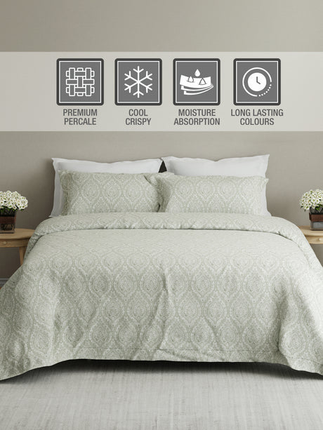Cottage Garden 100% Cotton 300 TC Grey Ethnic Print King Bedsheet with 2 Pillow Covers - Perfect for Gifting