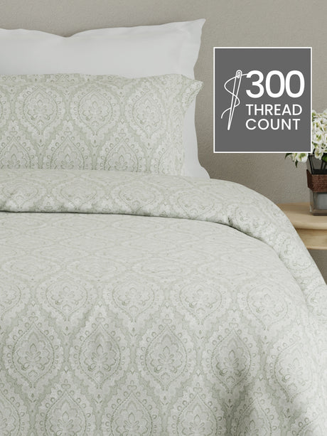 Cottage Garden 100% Cotton 300 TC Grey Ethnic Print King Bedsheet with 2 Pillow Covers - Perfect for Gifting