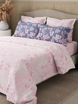 Royal Essence 100% Cotton 400 TC Pink & Purple Digital Floral Print King Bedsheet with 4 Pillow Covers