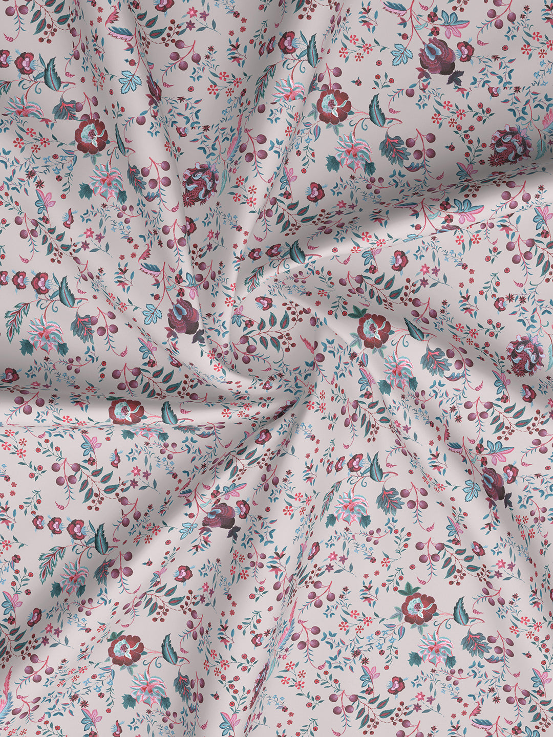 Royal Essence 100% Cotton 400 TC Pink & Blue Digital Floral Print King Bedsheet with 4 Pillow Covers