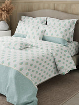 Royal Essence 100% Cotton 400 TC Blue & White Ethnic Print King Bedsheet with 4 Pillow Covers & 2 Cushion Covers