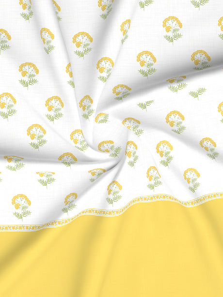 Royal Essence 100% Cotton 400 TC Yellow & White Floral King Bedsheet with 4 Pillow Covers & 2 Cushion Covers