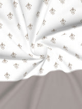 Royal Essence 100% Cotton 400 TC Grey & White Floral King Bedsheet with 4 Pillow Covers & 2 Cushion Covers