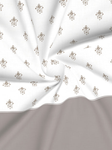 Royal Essence 100% Cotton 400 TC Grey & White Floral King Bedsheet with 4 Pillow Covers & 2 Cushion Covers