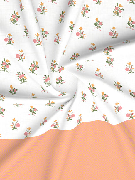 Royal Essence 100% Cotton 400 TC Pink & Orange Floral King Bedsheet with 4 Pillow Covers & 2 Cushion Covers