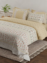 Meenakari Design Prints | 100% Cotton 800 TC Beige Digitally Printed 1 Bedsheet and 4 Pillow Covers | Platinum Pulse Collection