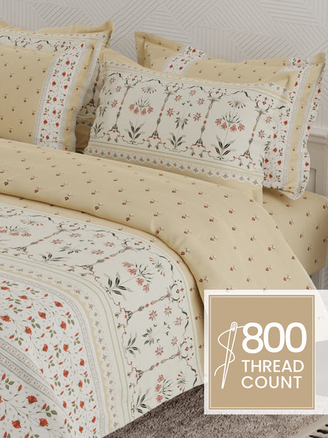 Meenakari Design Prints | 100% Cotton 800 TC Beige Digitally Printed 1 Bedsheet and 4 Pillow Covers | Platinum Pulse Collection