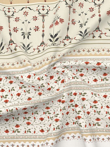 Meenakari Design Prints | 100% Cotton 800 TC Beige Digitally Printed 1 Bedsheet and 4 Pillow Covers | Platinum Pulse Collection
