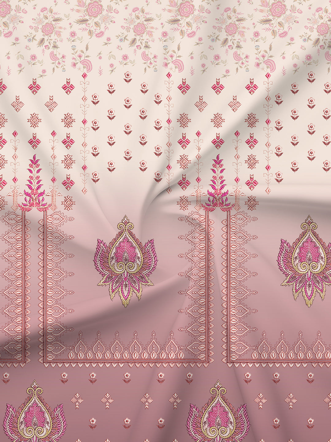 Gardenia Augusta 100% Cotton 300 TC Pink & White Digital Ethnic Print King Bedsheet with 2 Pillow Covers