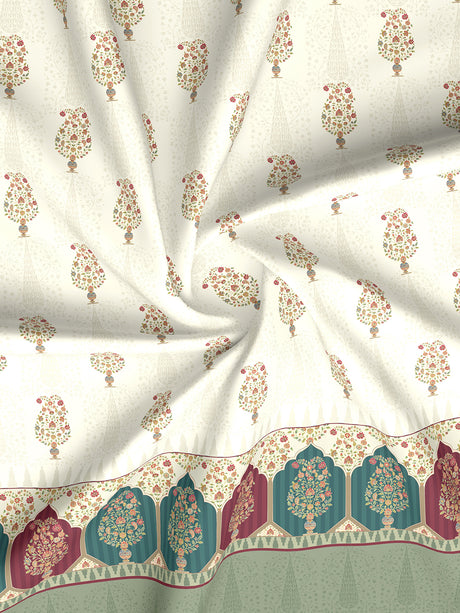 Royal Essence 100% Cotton 400 TC White Digital Ethnic Print King Bedsheet with 4 Pillow Covers