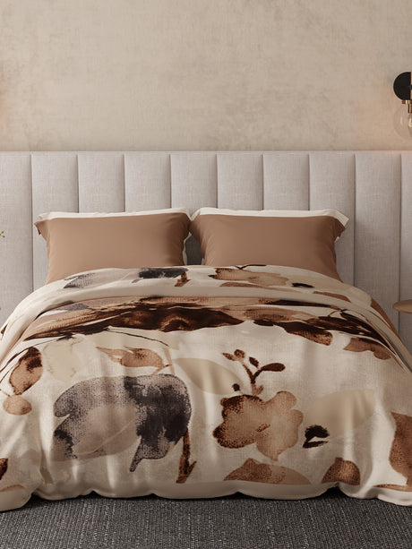 Luxe Loom 800 GSM Brown Floral Print 2 Ply Double Premium Mink Blanket (Size - 2.20 m x 2.40 m)
