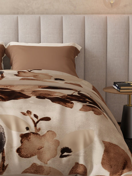Luxe Loom 800 GSM Brown Floral Print 2 Ply Double Premium Mink Blanket (Size - 2.20 m x 2.40 m)