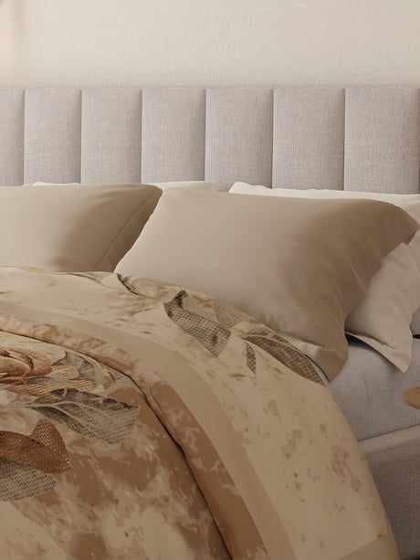 Platinum Pulse 1000 GSM Beige Floral Print 3 Ply Double Premium Mink Blanket (Size - 2.20 m x 2.40 m)