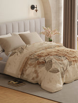 Platinum Pulse 1000 GSM Beige Floral Print 3 Ply Double Premium Mink Blanket (Size - 2.20 m x 2.40 m)