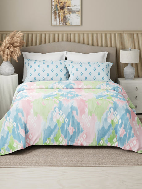 Embrace 100% Cotton 152 TC Multicolor Geometrical Print Double Bedsheet with 2 Pillow Covers