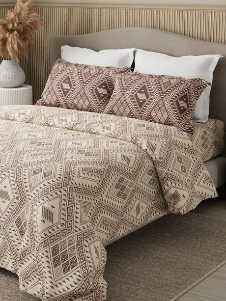 Embrace 100% Cotton 152 TC Brown Geometrical Print Double Bedsheet with 2 Pillow Covers